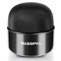 Black portable mini Bluetooth speaker with button controls and waterproof plastic shell.