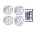 IP68 waterproof LED remote control diving light with 16 colour modes placed in a glass vase of water