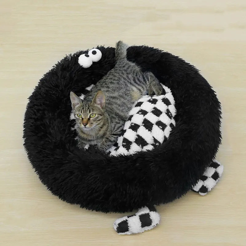 Plush pet nest for Shiba Inu puppies in black, pink, or yellow colours with thick warm material.