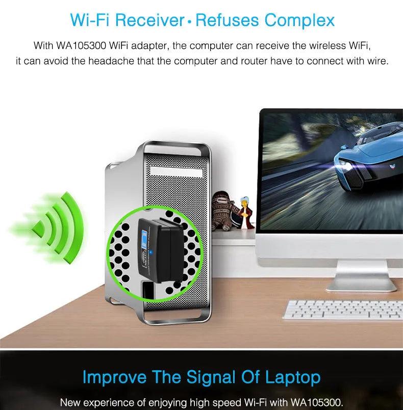 Mini black WiFi wireless receiver 300M USB network card with RTL8192EU chip, 3.3cm, plastic and metal