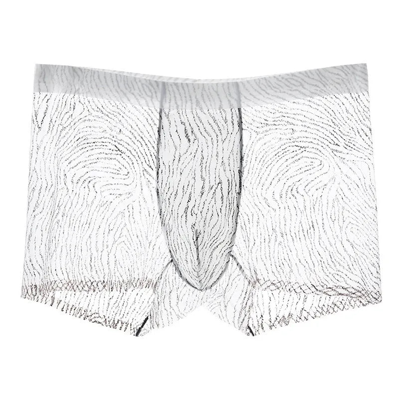 Men's ice silk boxer shorts with camouflage pattern in black leopard print design