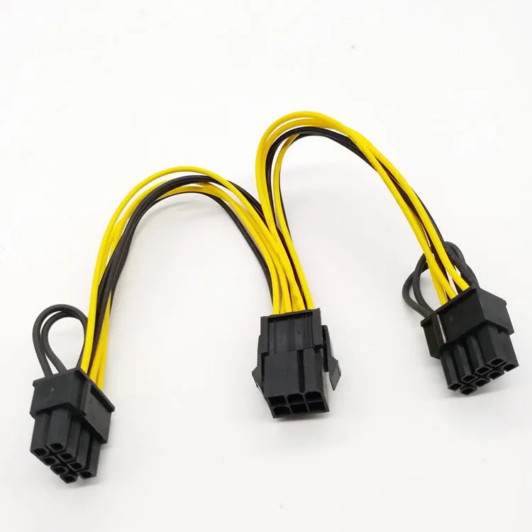 Yellow 6-pin to dual 8-pin graphics card power extension cable with detachable 2-pin connectors