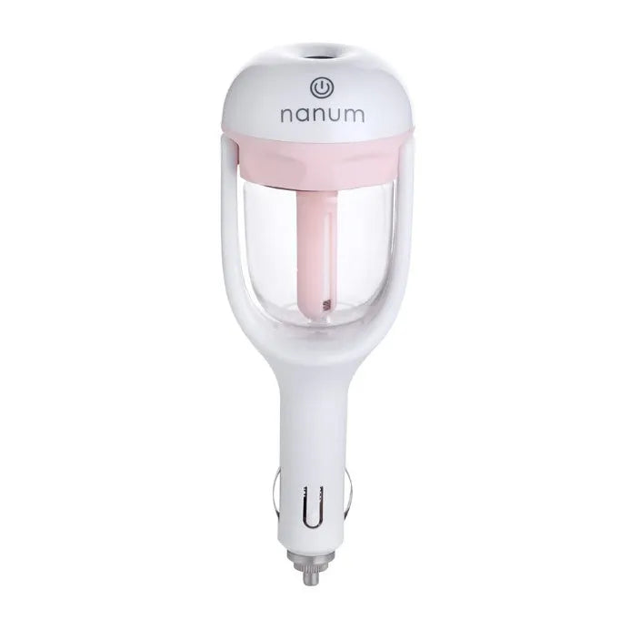 Portable car humidifier with essential oil diffuser function showing compact design for vehicle use