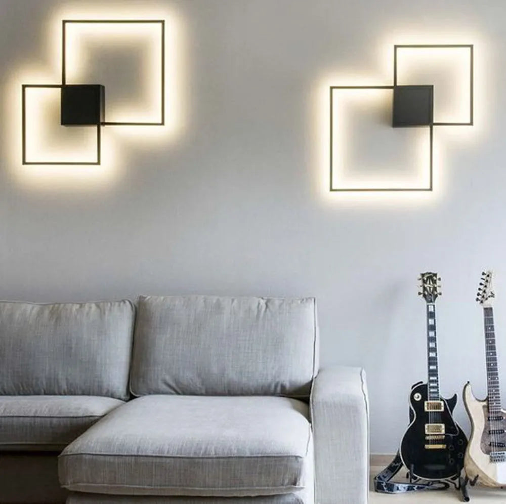 Geometric line LED wall lamp square 353mm iron acrylic white finish wall mounted