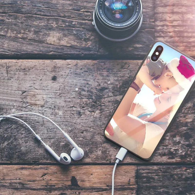 Custom patterned ultra-thin protective case for Apple iPhone models with raised camera and screen edges.