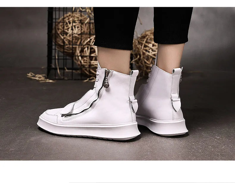 Men's black PU leather ankle boot in a high-top sneaker style for winter.