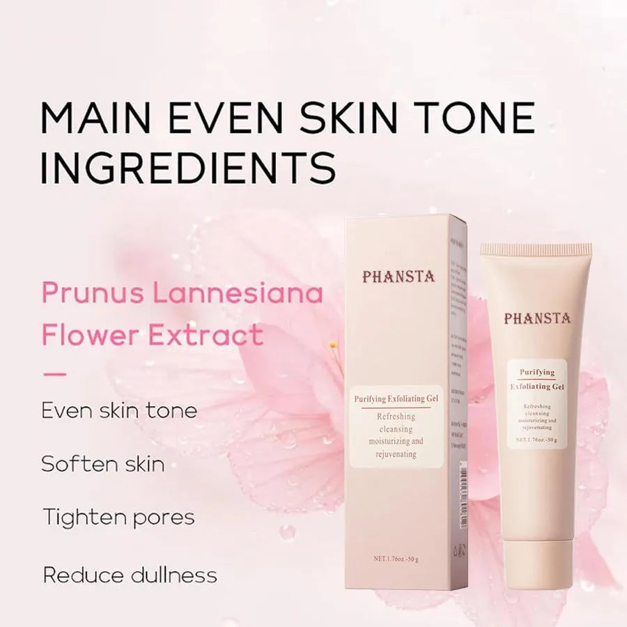 Exfoliating facial cleansing pore gel 50g tube with packaging dimensions 4.3x3x15.4 cm