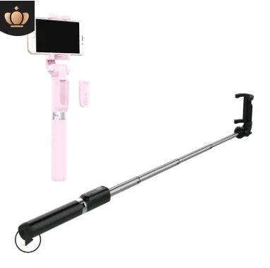 Aluminium alloy Bluetooth selfie stick with tripod and remote control for mobile phones.