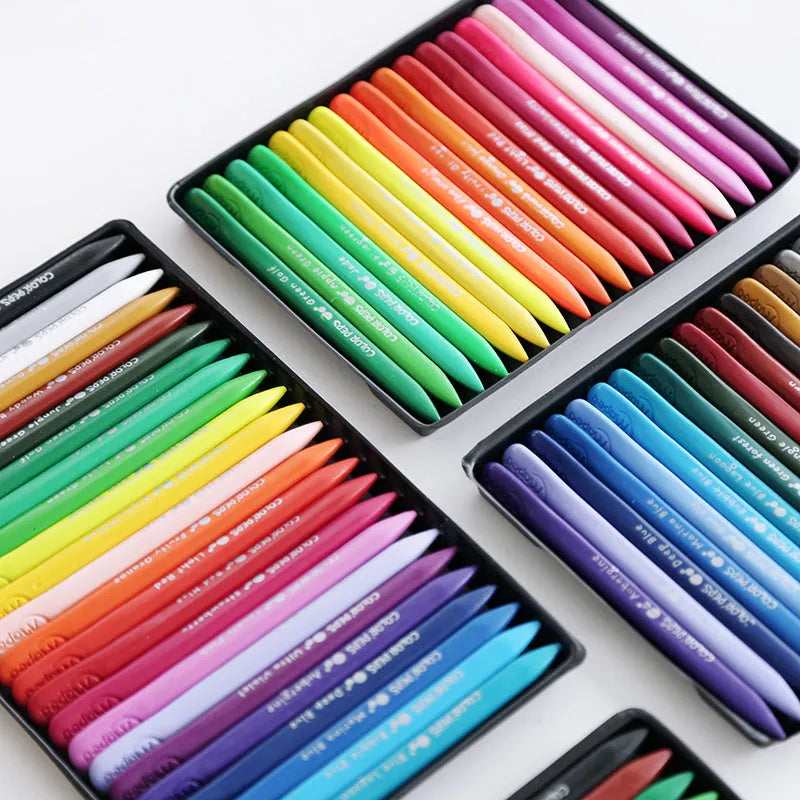24 colour plastic crayons boxed in a carton pack, each crayon 12.8cm long