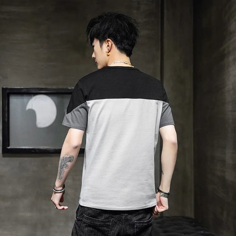 Men's 100% cotton loose casual t-shirt with printed detail, round neck, short sleeves, available in black, grey, white, burgundy, khaki