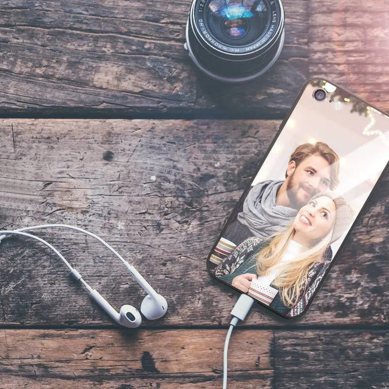 Custom patterned ultra-thin protective case for Apple iPhone models with raised camera and screen edges.