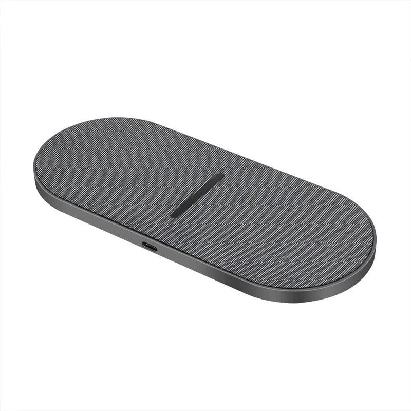 Black dual station wireless charger with two charging pads and indicator lights