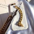 TPU marble phone case with pearl chain in black for iPhone