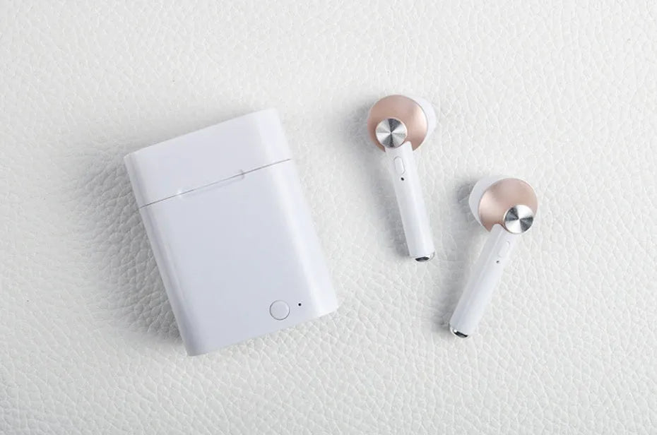 Sports Bluetooth wireless earbuds in black, gold, red, rose gold, or silver colour with 10-metre range and battery display