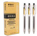 Twelve retractable gel pens with frosted black barrels and 0.5mm tips displayed with two refill units