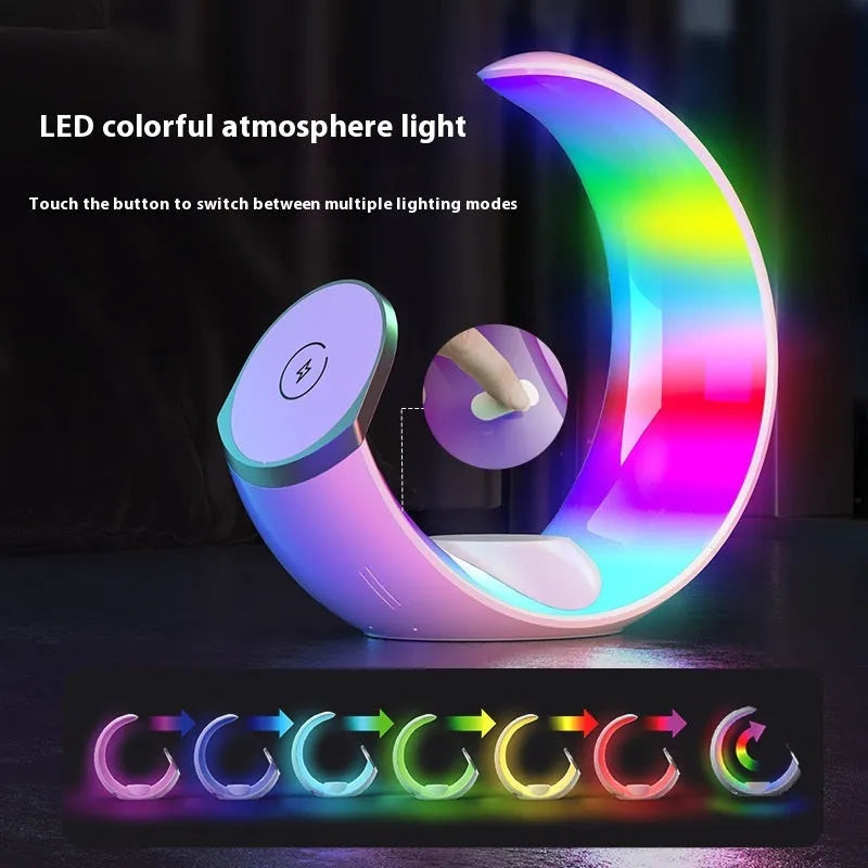 White 4-in-1 wireless charging ambient lamp with QC3.0 fast charging for phones watches headsets