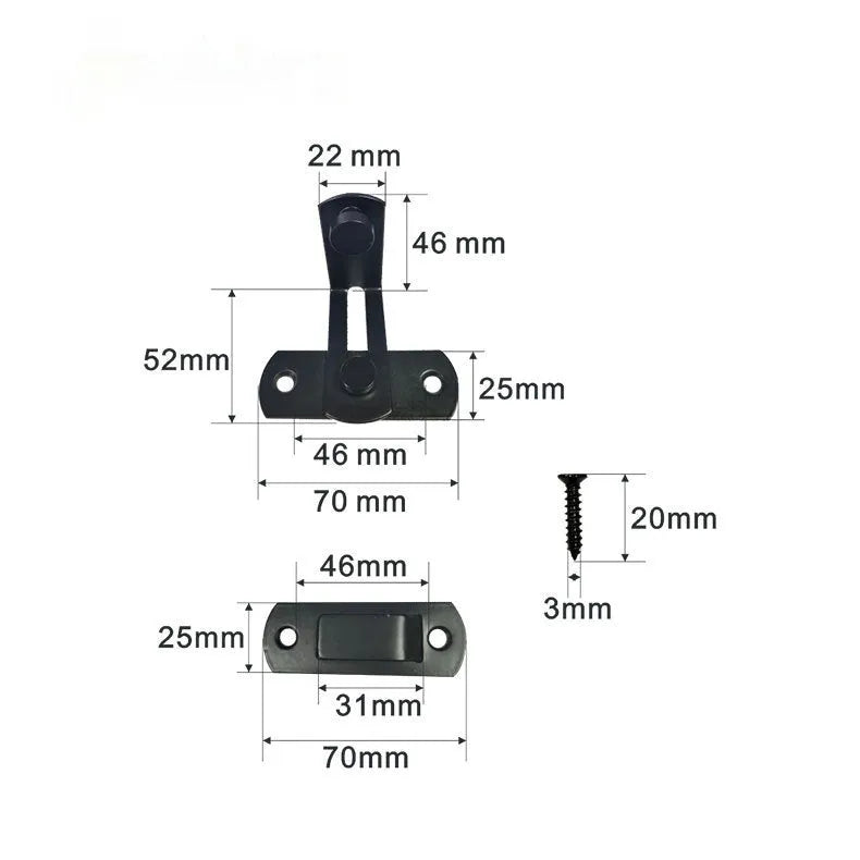 Black carbon steel sliding door hasp lock with a 90-degree buckle and flat shackle for barn doors.