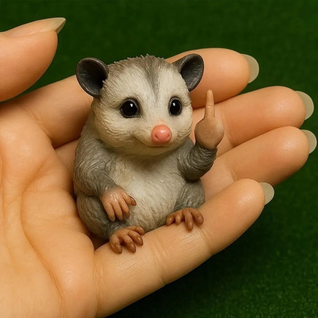 Mini resin animal doll with a middle finger gesture, shown in various animal styles like cat, dog, and turtle.