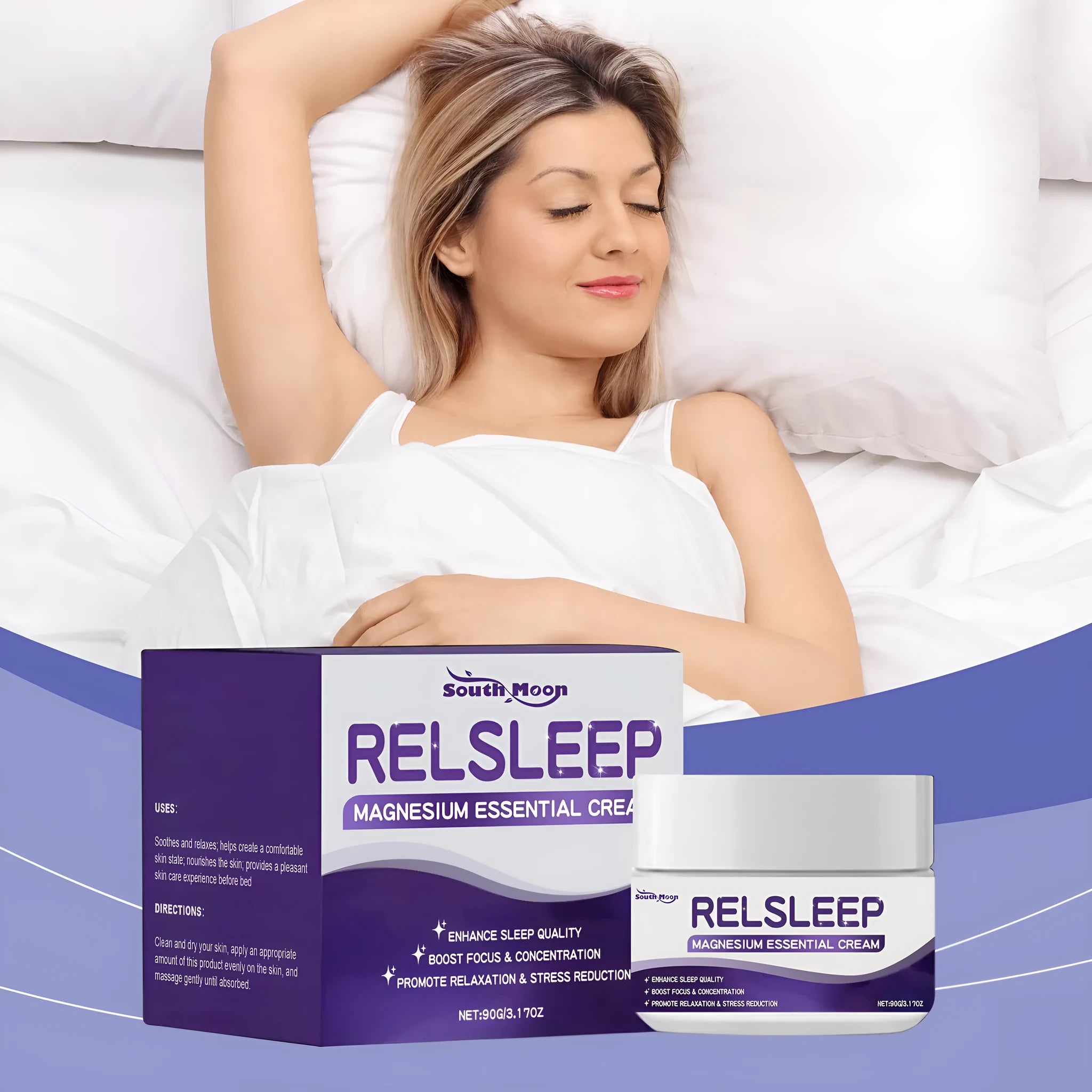 90g pot of Sleep Magnesium Essence Cream, a night moisturiser with honey and soothing ingredients.