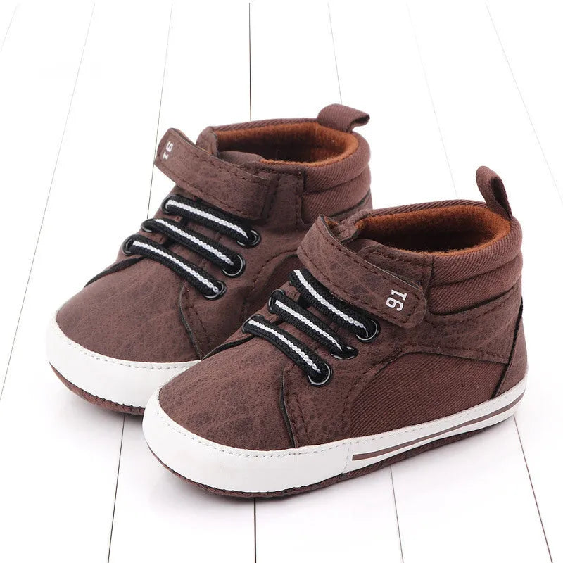 Blue cotton high-top toddler shoes with Velcro straps for boys