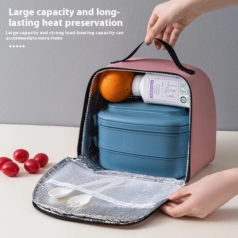 Large insulated lunch bag in textured cloth, shown in purple colour.