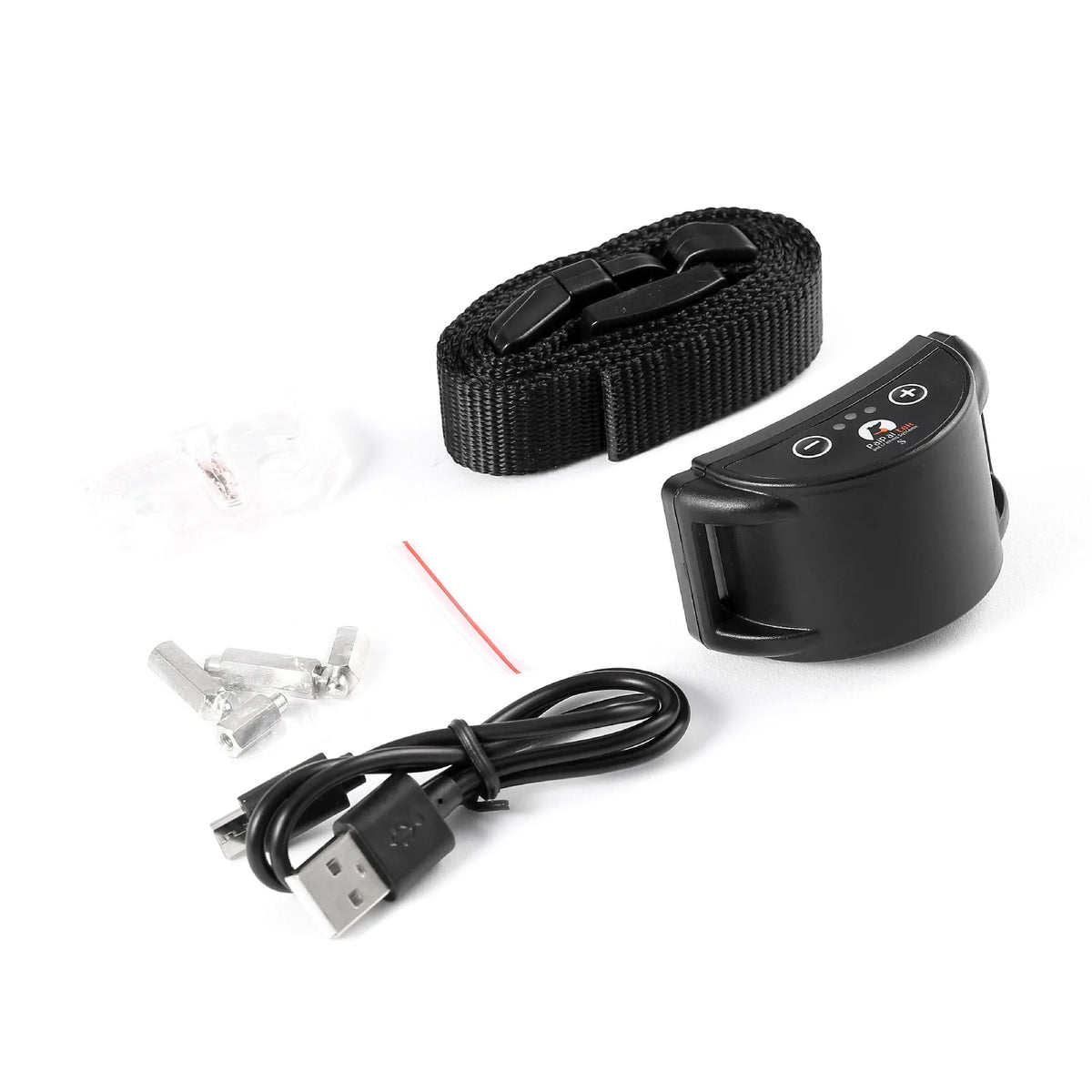Anti-bark dog collar with adjustable sensitivity and voice control, compact size 5x3.4x2.8cm, for medium puppies.