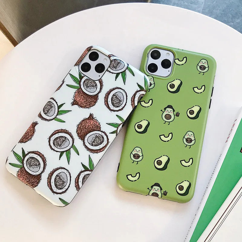 Green avocado cartoon TPU phone case on iPhone showing back cover design with green avocado graphic