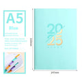 2025 A5 daily planner with soft faux leather cover in multiple colour options showing open pages