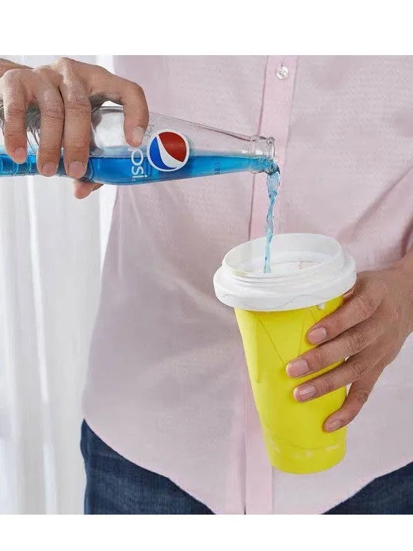Blue silicone quick refrigeration pinch cup for making slushies, showing cylindrical shape.