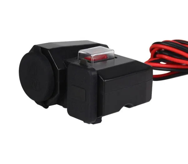 Motorcycle USB waterproof charger dual ports voltmeter model CD-3028 black handlebar mount
