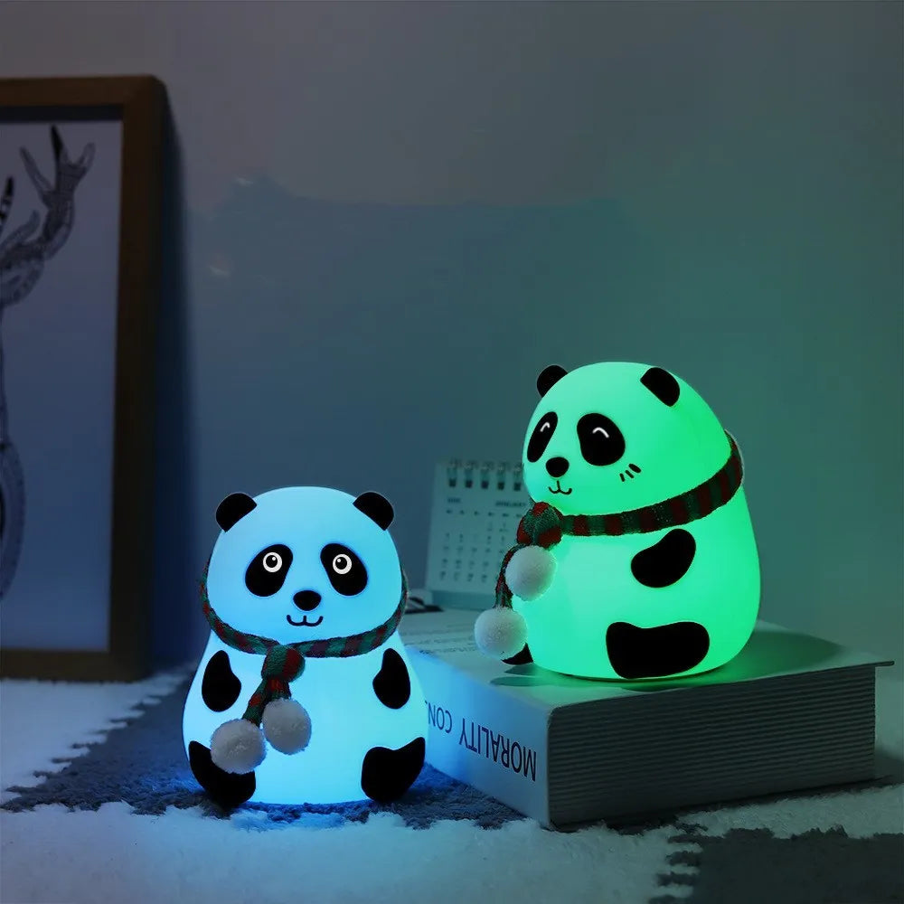Panda silicone night light with soft-touch finish and USB charging cable