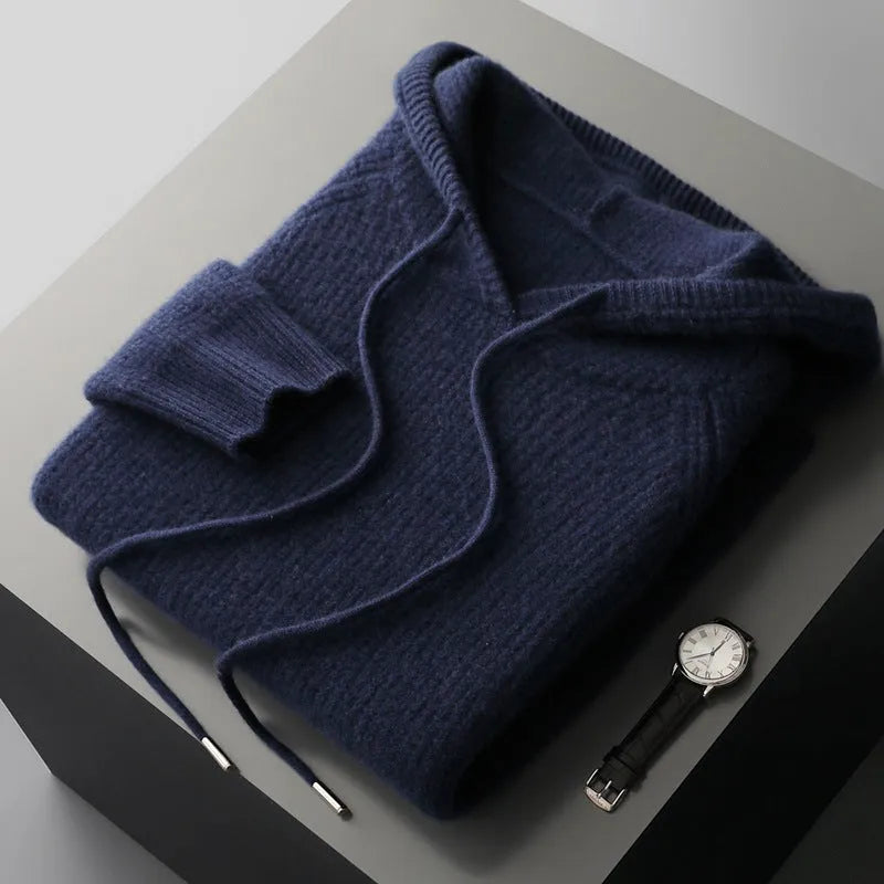 Hooded cashmere sweater in camel, grey-green, or navy blue, loose thickened winter pullover, sizes S to XXXL