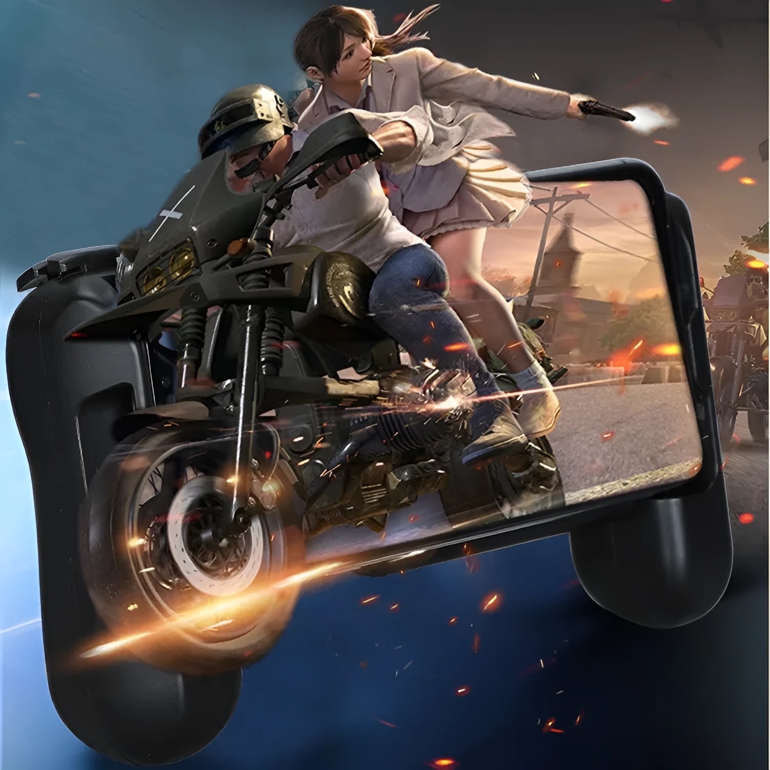 Black cooling Bluetooth game controller for iPhone with physical controls and cooling fan