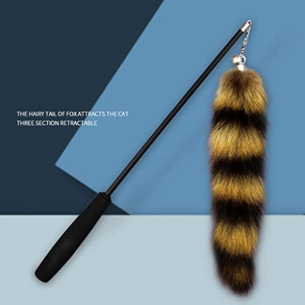 Black cat toy wand with long elastic string for interactive indoor play