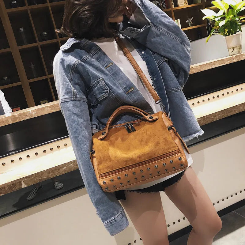Large casual tote shoulder bag for women in soft PU leather, lightweight 340g, with smooth zipper; shown in black brown gray variants