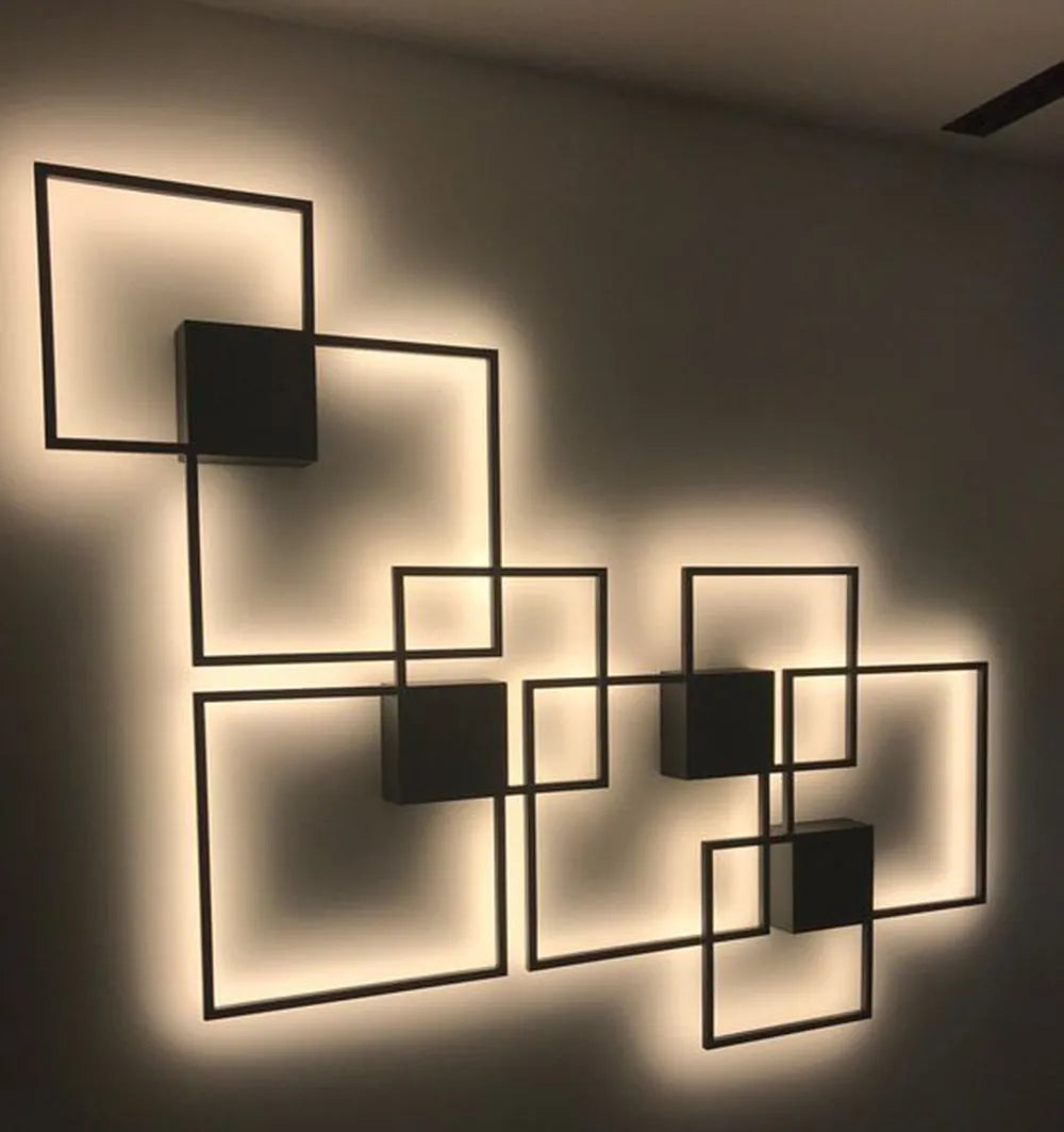 Geometric line LED wall lamp square 353mm iron acrylic white finish wall mounted