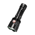 Black aluminium alloy tactical flashlight with USB charging port and multiple lighting modes