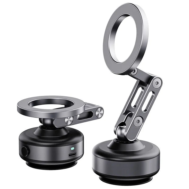 Car magnetic vacuum phone holder with 360° adjustable arm on dashboard, X93 dark gray