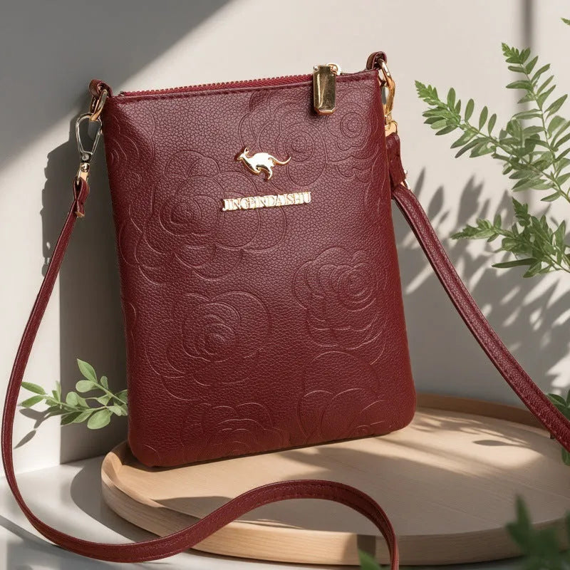 PU leather shoulder messenger bag with sewing thread accents in square vertical shape