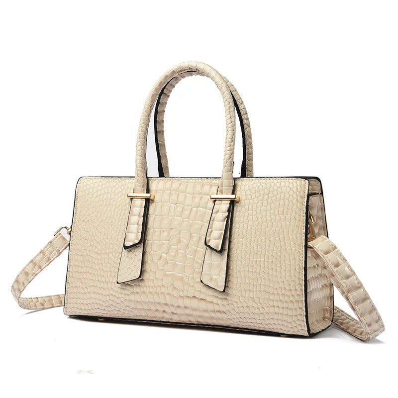 Women's retro crocodile pattern all-match shoulder messenger bag in black, PU material, front view