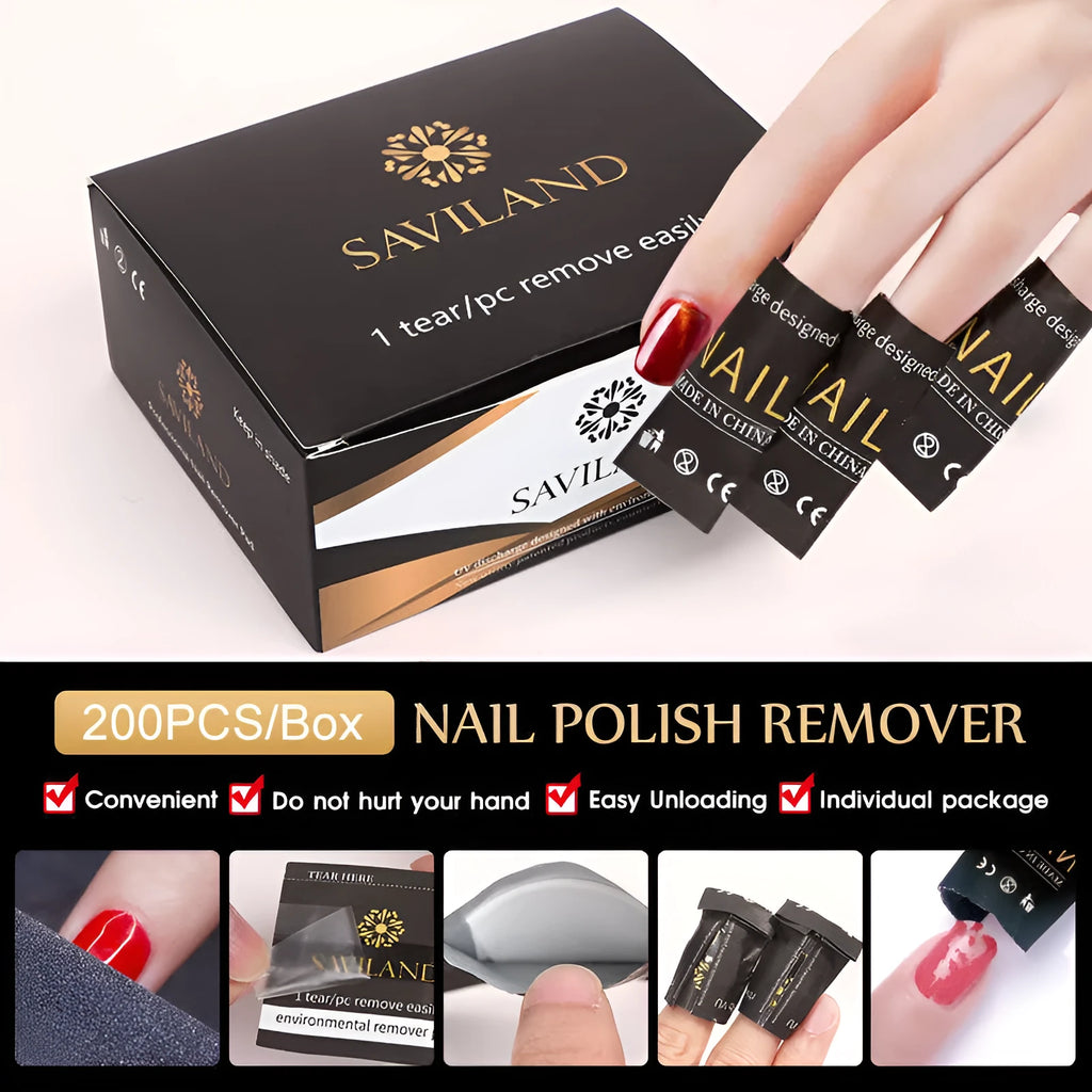 Black nail polish remover wraps, 200 PCS per box, self-contained cotton, 132mm x 53.5mm x 103mm box