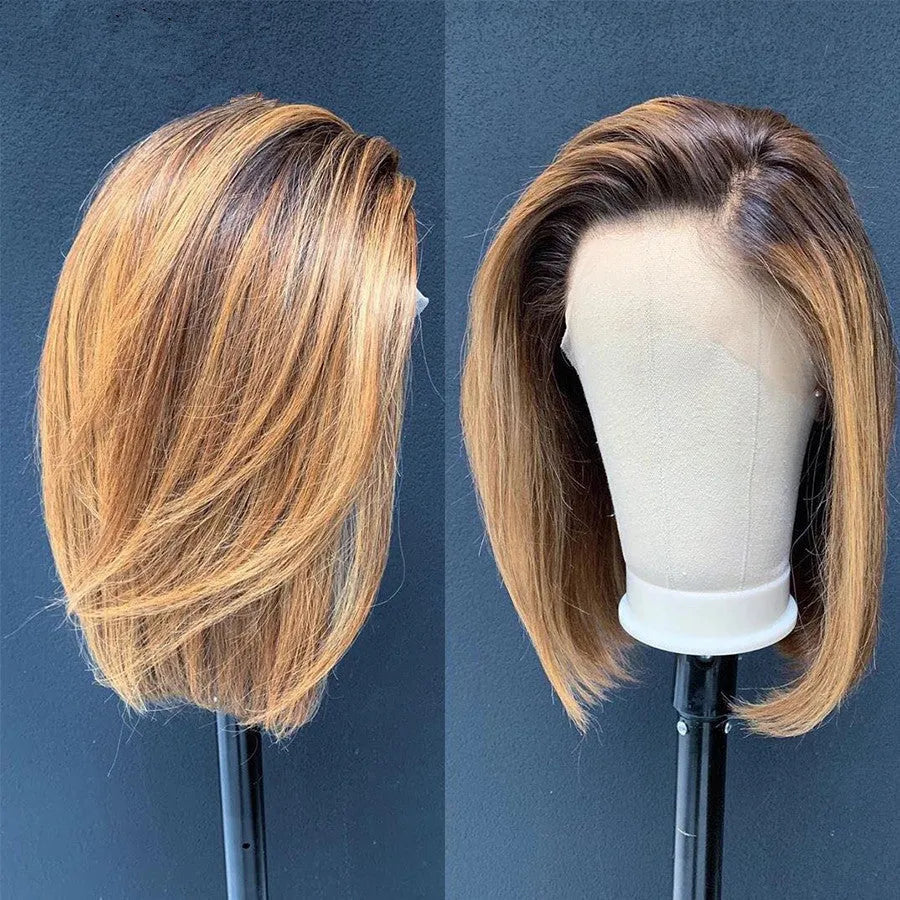 Side split gradient coffee colour wig in high temperature silk fibre, approximately 70cm long