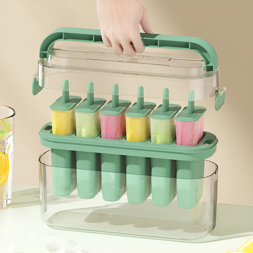 Portable popsicle mold for homemade ice cream, PP and PET material, beige colour, 23.4cm height
