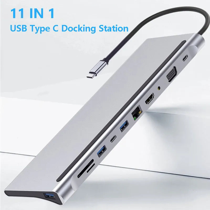 11-in-1 multifunctional docking station hub with USB 3.0 transmission rate and no external power supply in photo colour