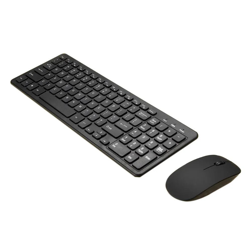 Wireless keyboard and mouse set in choice of colours with USB receiver on desk