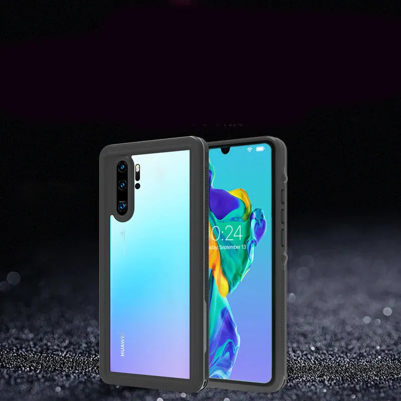 Huawei P30 series anti-drop phone case with wave point design in black and blue colour options