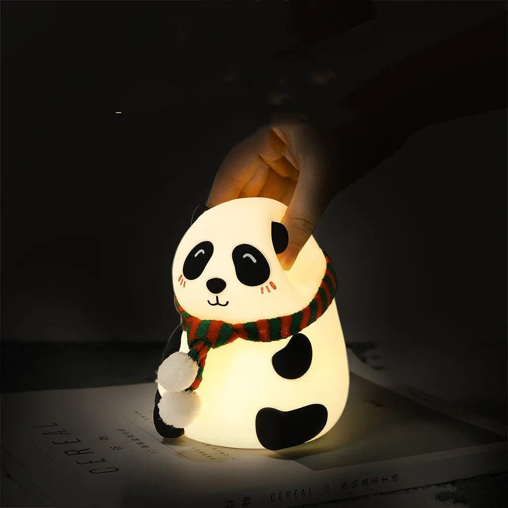 Panda silicone night light with soft-touch finish and USB charging cable