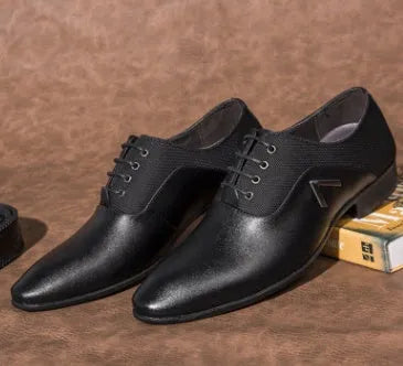 Men's artificial PU leather Oxford shoes with rubber sole in black, brown, and yellow colours