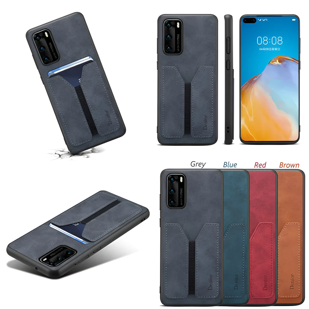 Huawei imitation leather card protection back cover in brown for P30/P40 series