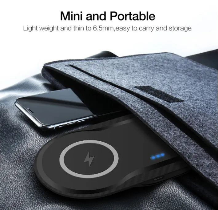 Black and white dual wireless charging pad with two phones charging simultaneously